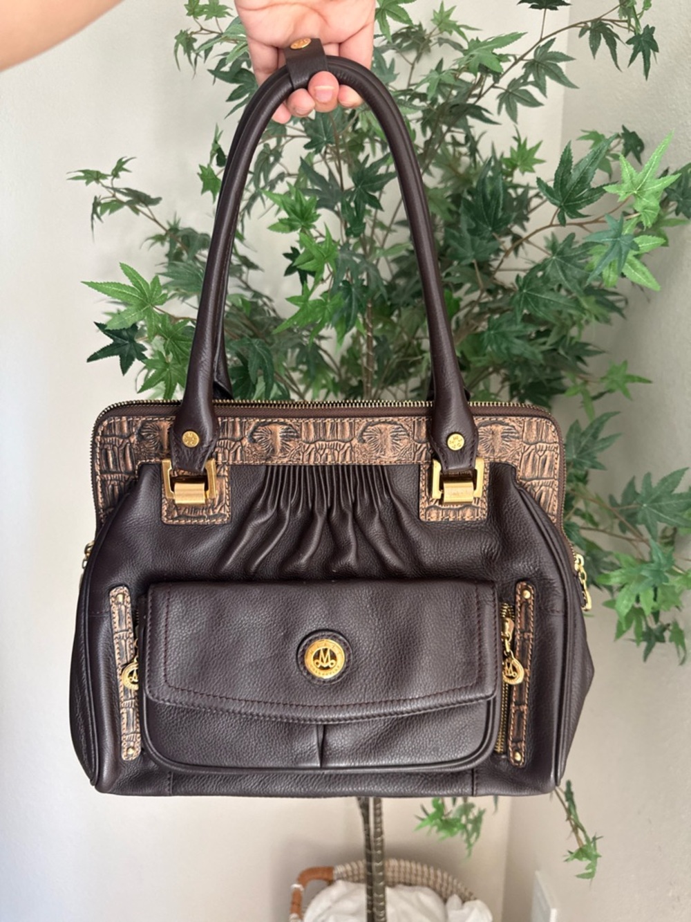 Misty Collection U.S.A. Genuine Leather Brown Satchel Purse Like New